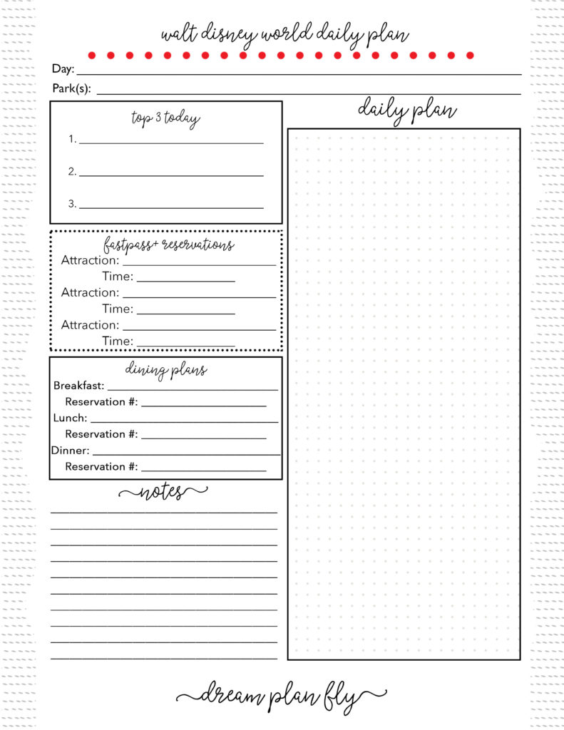 Daily Disney Park Planning Pages