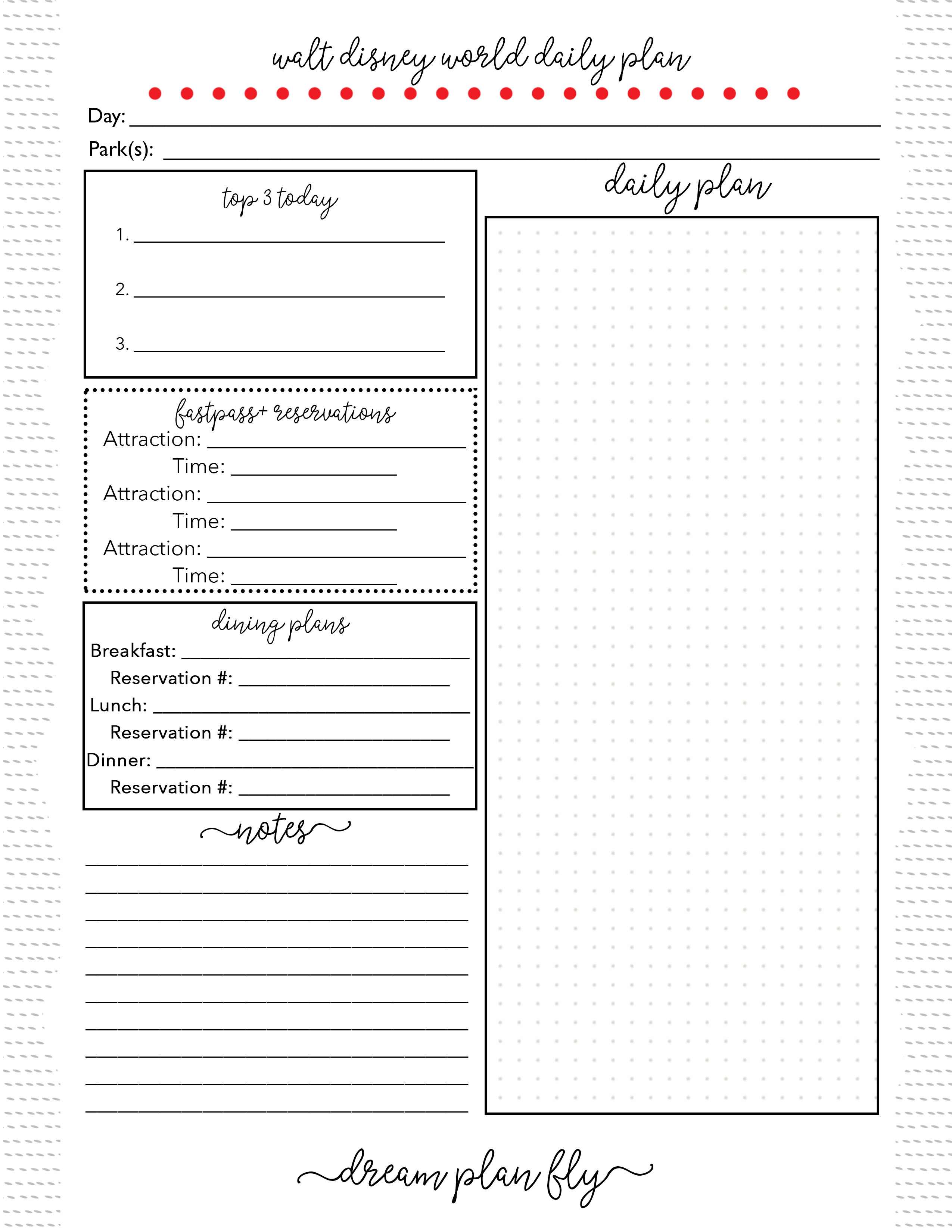 Free Printable Daily Planner For Walt Disney World Dream Plan Fly