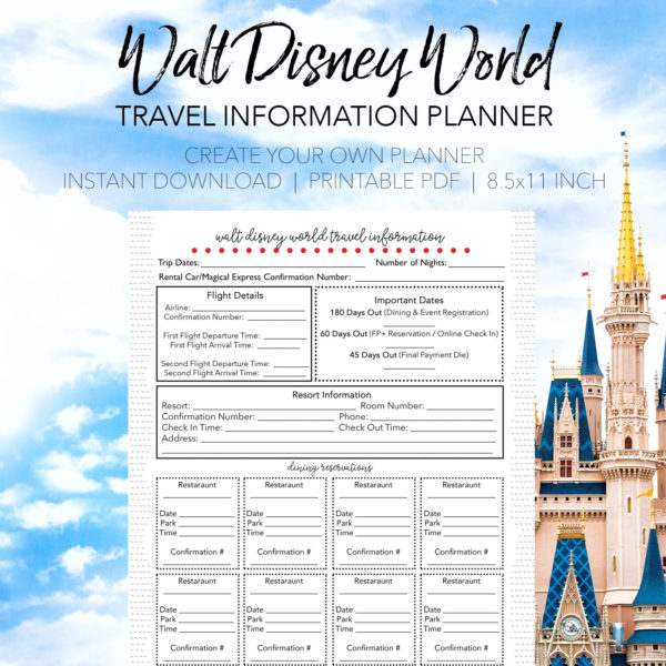 Travel Information Planner - Create Your Own Walt Disney World Planner - Dream Plan Fly